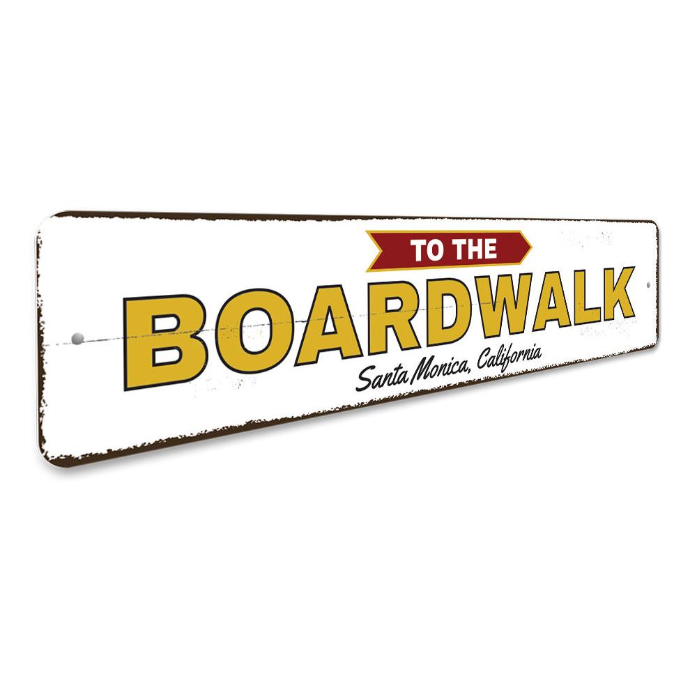 Customizable To the Boardwalk Sign made of high-quality aluminum, featuring a beach-themed design, perfect for home decor.