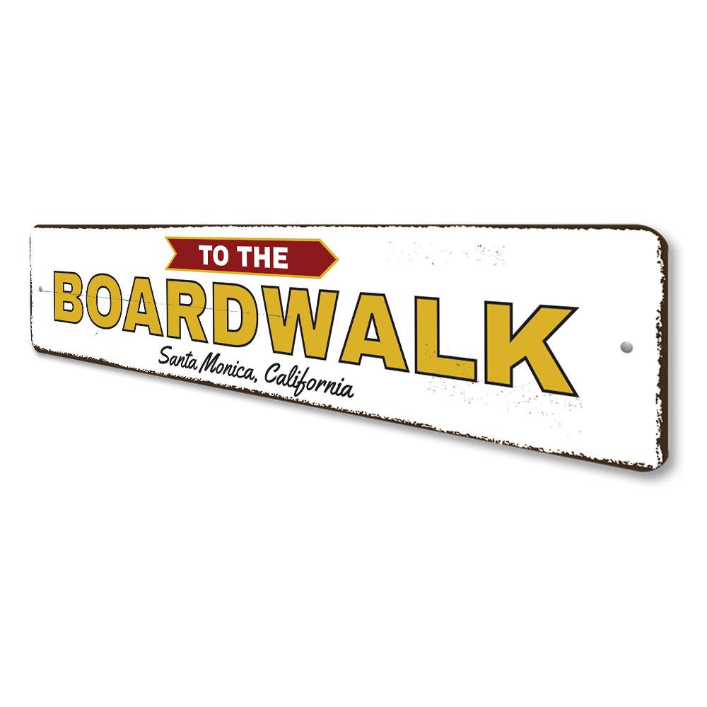 Customizable To the Boardwalk Sign made of high-quality aluminum, featuring a beach-themed design, perfect for home decor.