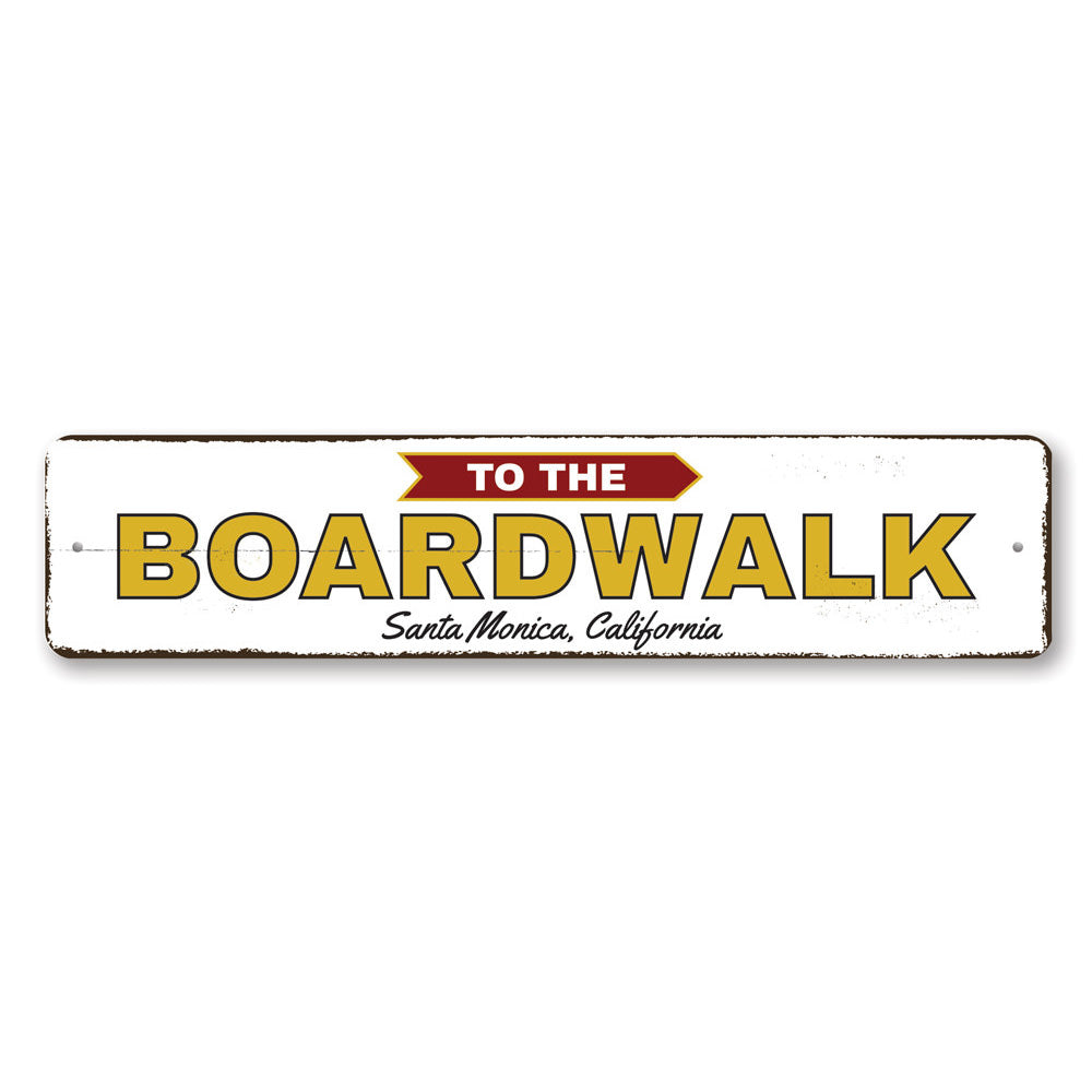 Customizable To the Boardwalk Sign made of high-quality aluminum, featuring a beach-themed design, perfect for home decor.