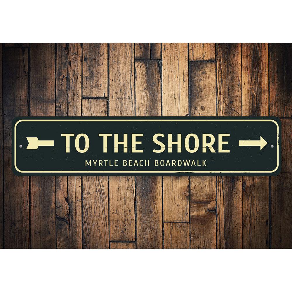 To the Shore Arrow Sign made of high-quality aluminum, featuring a decorative arrow design perfect for home decor.