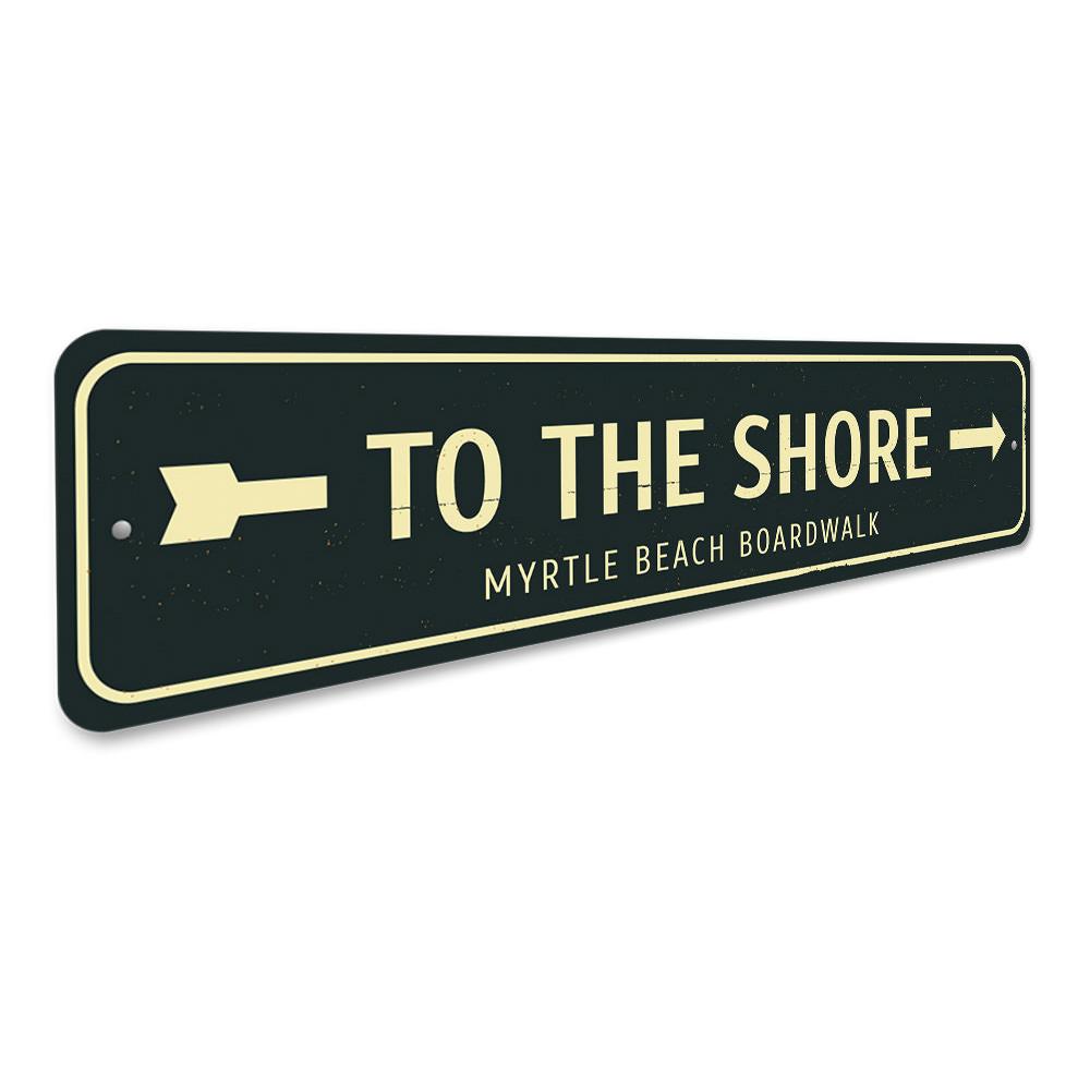 To the Shore Arrow Sign made of high-quality aluminum, featuring a decorative arrow design perfect for home decor.