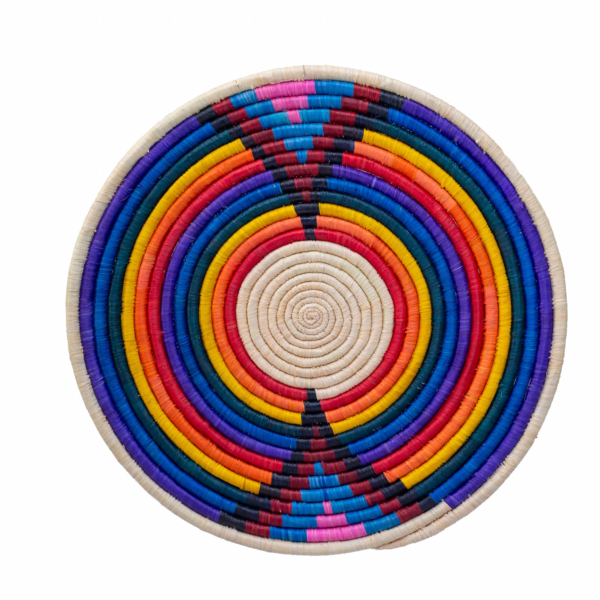 Tofino Handwoven Placemat/Trivet showcasing authentic African design with vibrant colors and intricate patterns, perfect for table or wall decor.