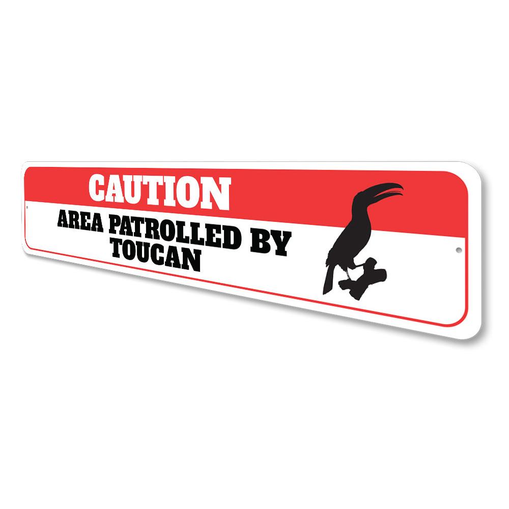 Toucan Caution Sign made of durable aluminum, featuring vibrant colors and a unique design, perfect for indoor or outdoor decoration.