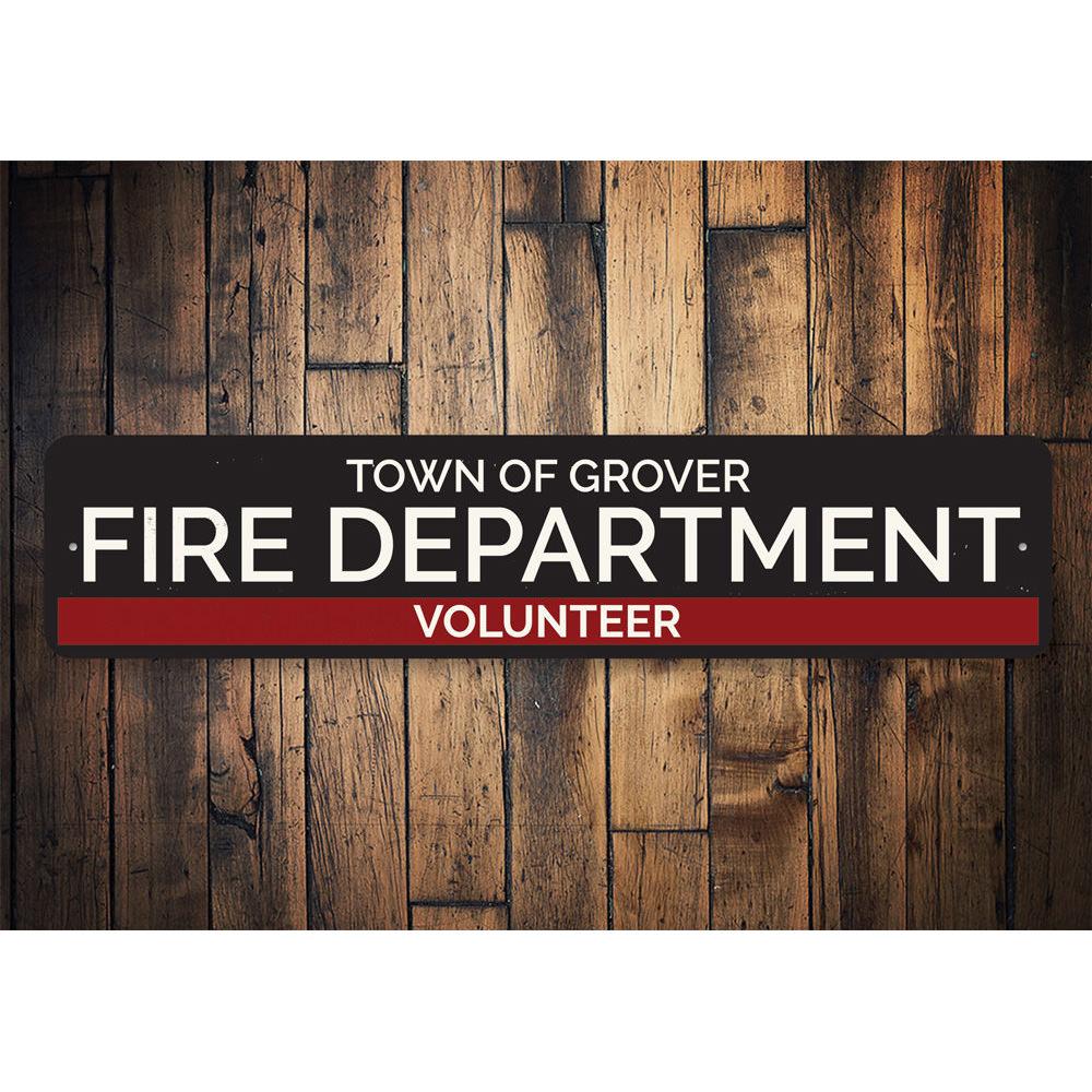 A decorative Town Volunteer Fire Department Sign made of high-quality aluminum, featuring customizable text and pre-drilled holes for easy mounting.