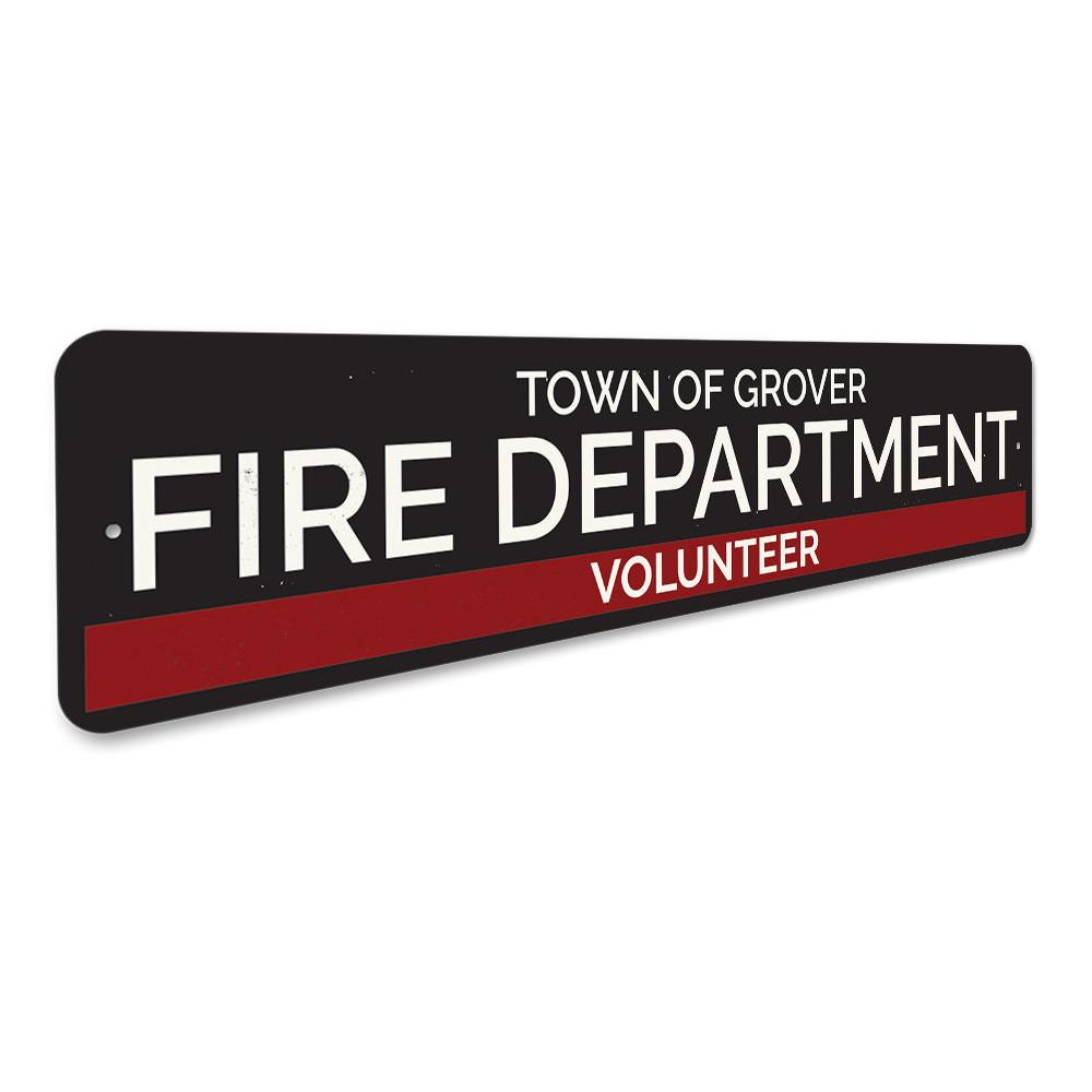 A decorative Town Volunteer Fire Department Sign made of high-quality aluminum, featuring customizable text and pre-drilled holes for easy mounting.