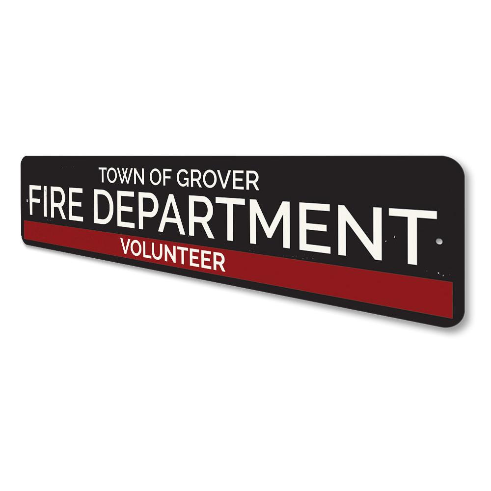 A decorative Town Volunteer Fire Department Sign made of high-quality aluminum, featuring customizable text and pre-drilled holes for easy mounting.