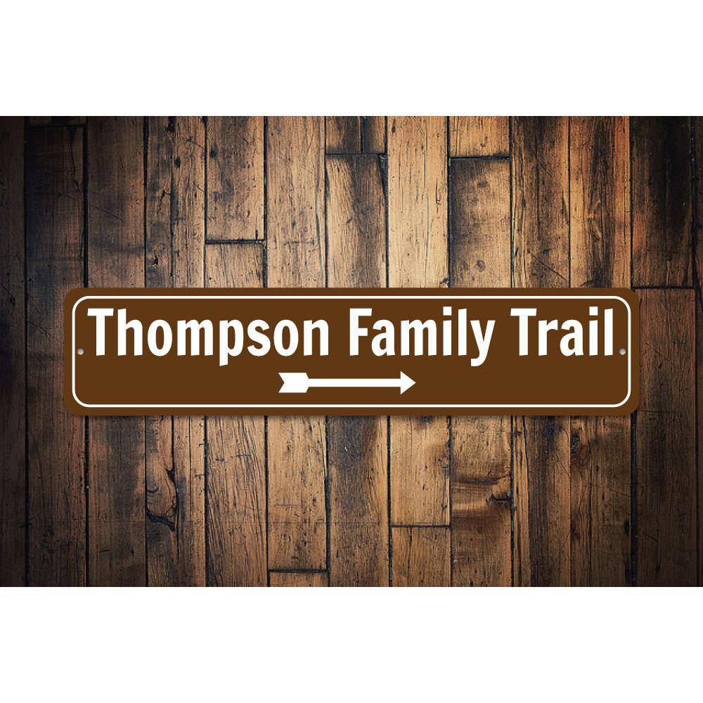 A beautifully crafted Trail Sign made of durable aluminum, showcasing a lakeside theme, perfect for home decor or as a personalized gift.