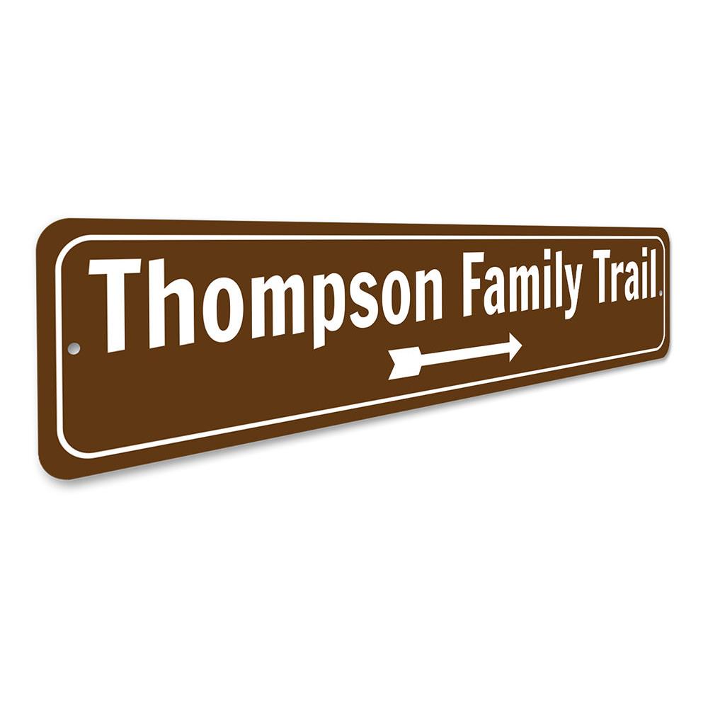 A beautifully crafted Trail Sign made of durable aluminum, showcasing a lakeside theme, perfect for home decor or as a personalized gift.