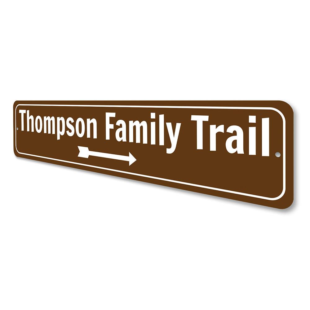 A beautifully crafted Trail Sign made of durable aluminum, showcasing a lakeside theme, perfect for home decor or as a personalized gift.