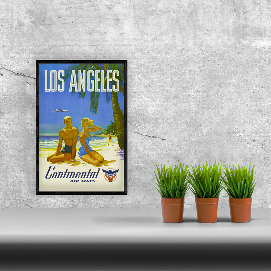 Travel Los Angeles Remastered Poster Print framed in a solid MDF wood frame, showcasing vibrant graphics and a matte finish.