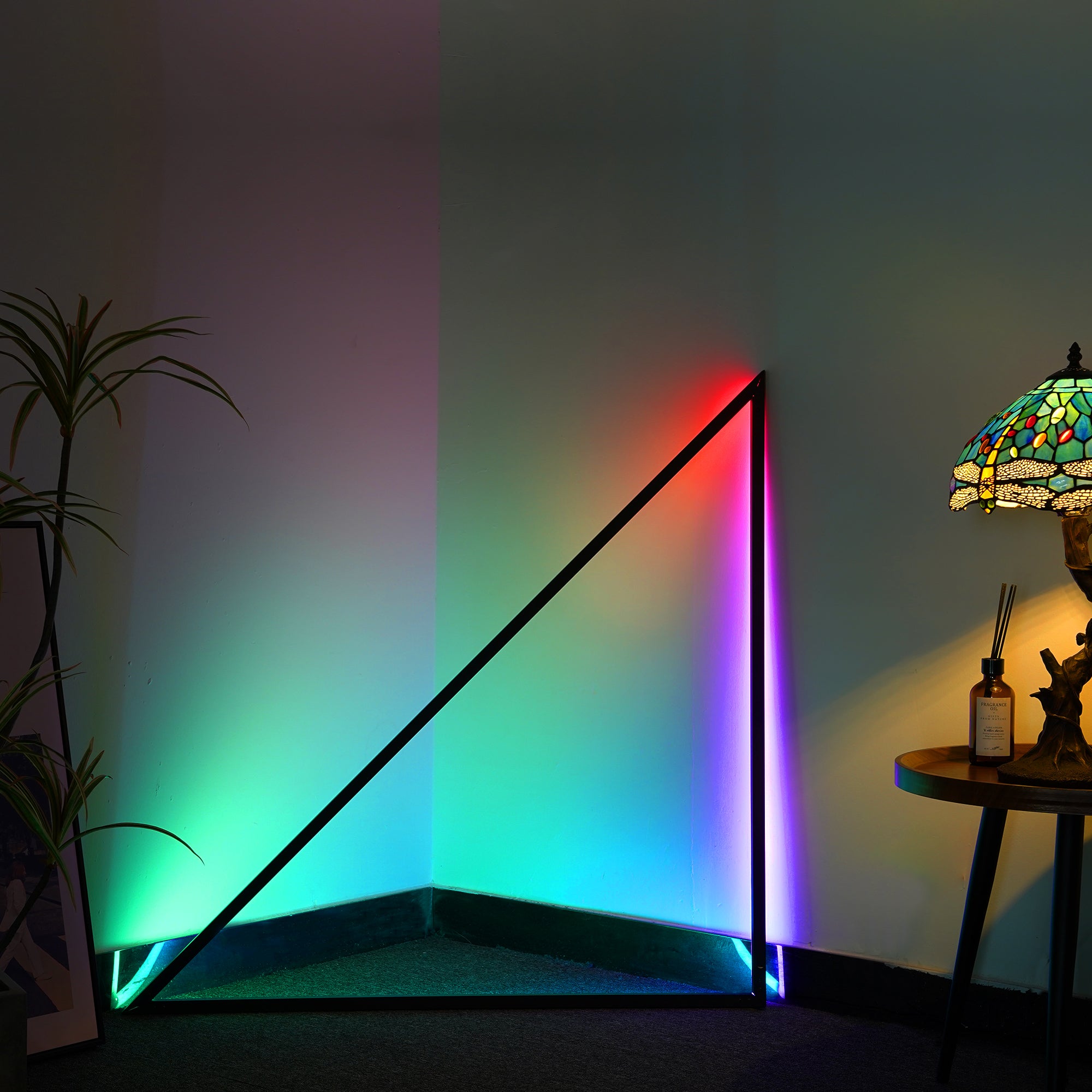 Triangle Music Sync Light in a modern setting, showcasing its sleek design and vibrant color options.