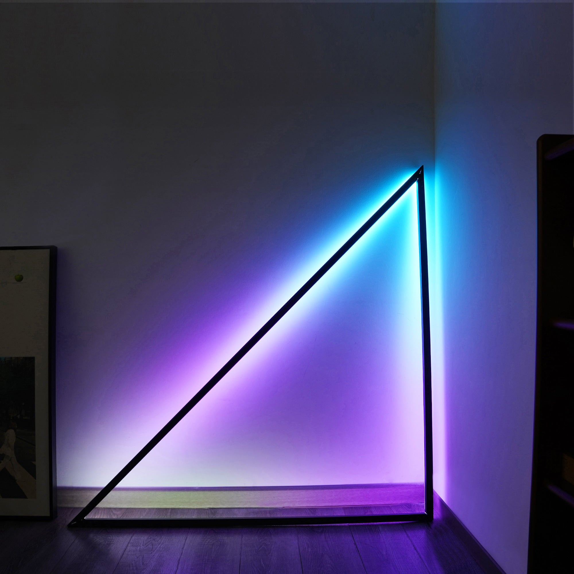 Triangle Music Sync Light in a modern setting, showcasing its sleek design and vibrant color options.