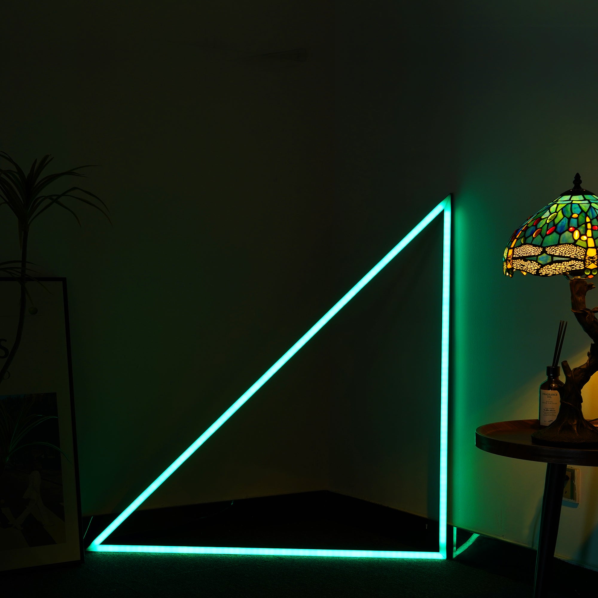 Triangle Music Sync Light in a modern setting, showcasing its sleek design and vibrant color options.