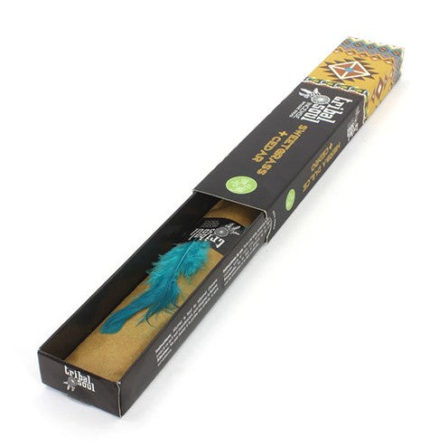 Tribal Soul Incense Sticks featuring Sweet Grass and Cedar, beautifully packaged with a natural aesthetic.