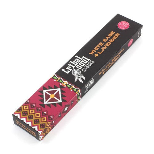 Tribal Soul Incense Sticks featuring White Sage and Lavender, beautifully packaged with a calming aroma.