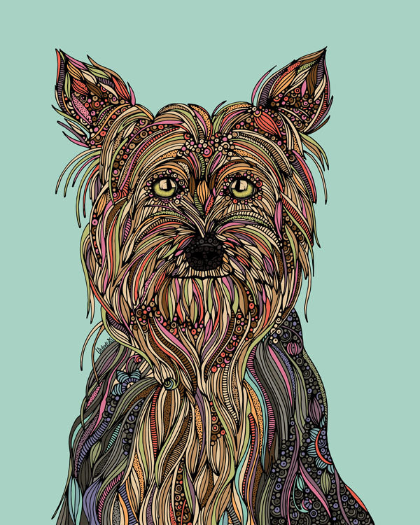 Art print of Trixie the Yorkshire Terrier, showcasing vibrant colors and detailed features, perfect for dog lovers.