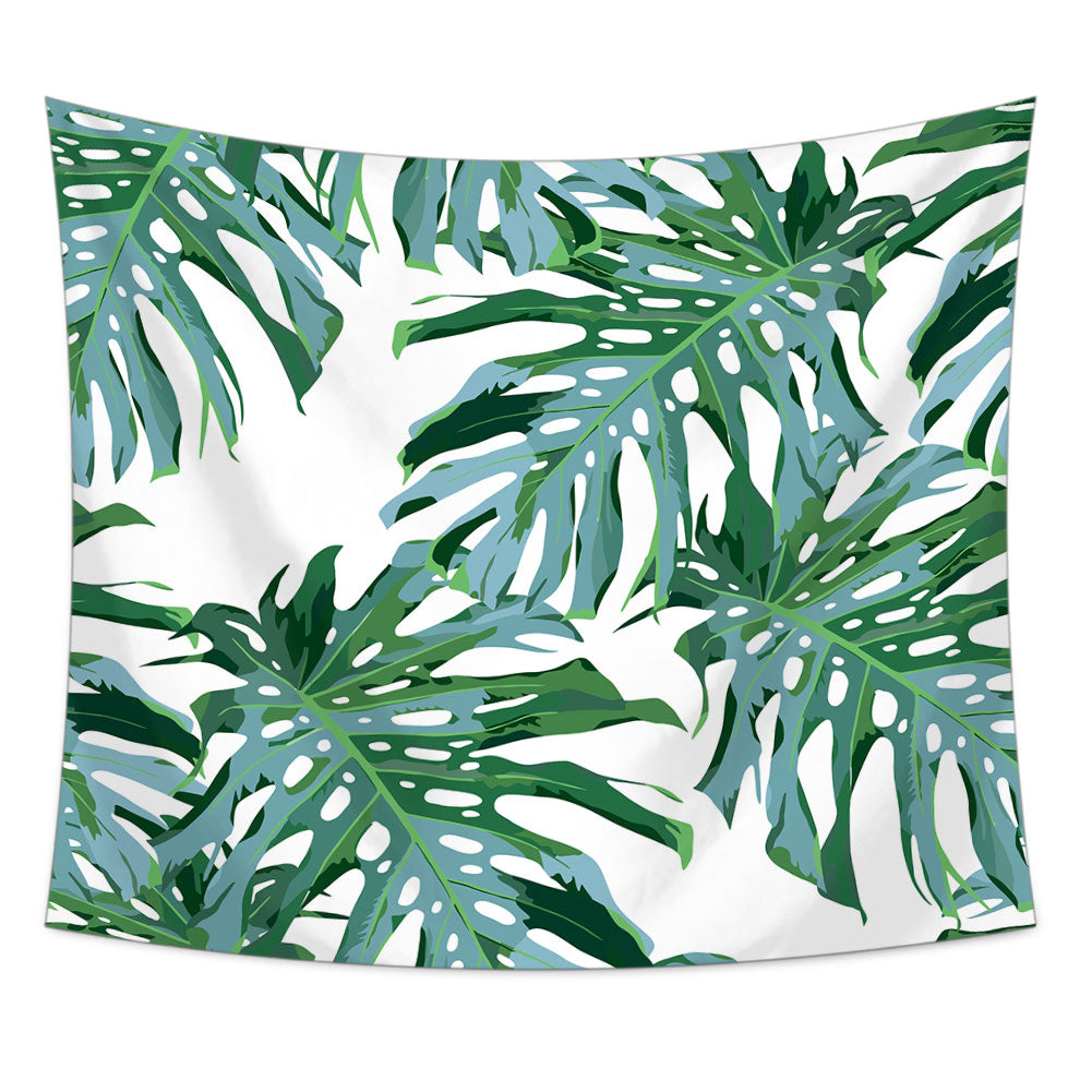 A vibrant Tropical Palm Leaf Tapestry featuring lush green palm leaves on a soft polyester fabric, perfect for boho decor.