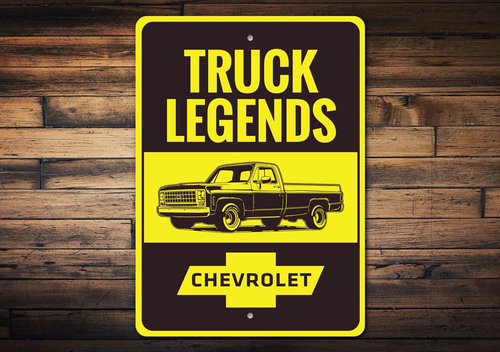 Truck Legends Sign made of high-quality aluminum, featuring customizable text and pre-drilled holes for easy mounting.