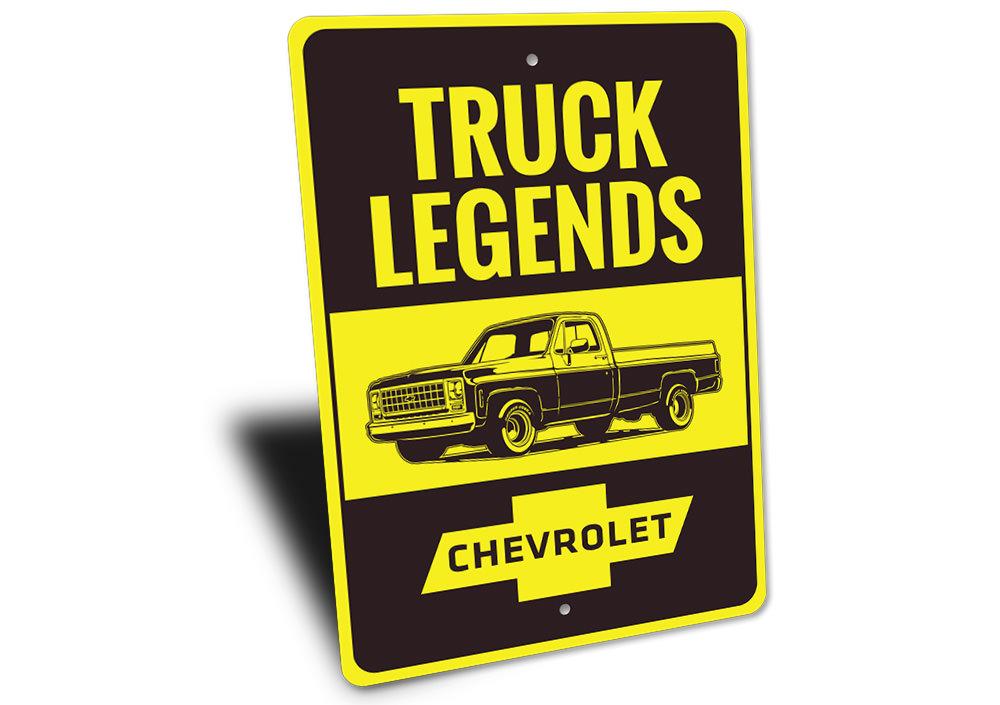 Truck Legends Sign made of high-quality aluminum, featuring customizable text and pre-drilled holes for easy mounting.