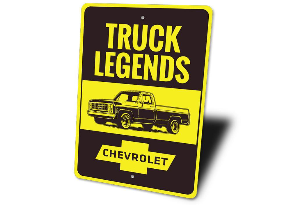 Truck Legends Sign made of high-quality aluminum, featuring customizable text and pre-drilled holes for easy mounting.