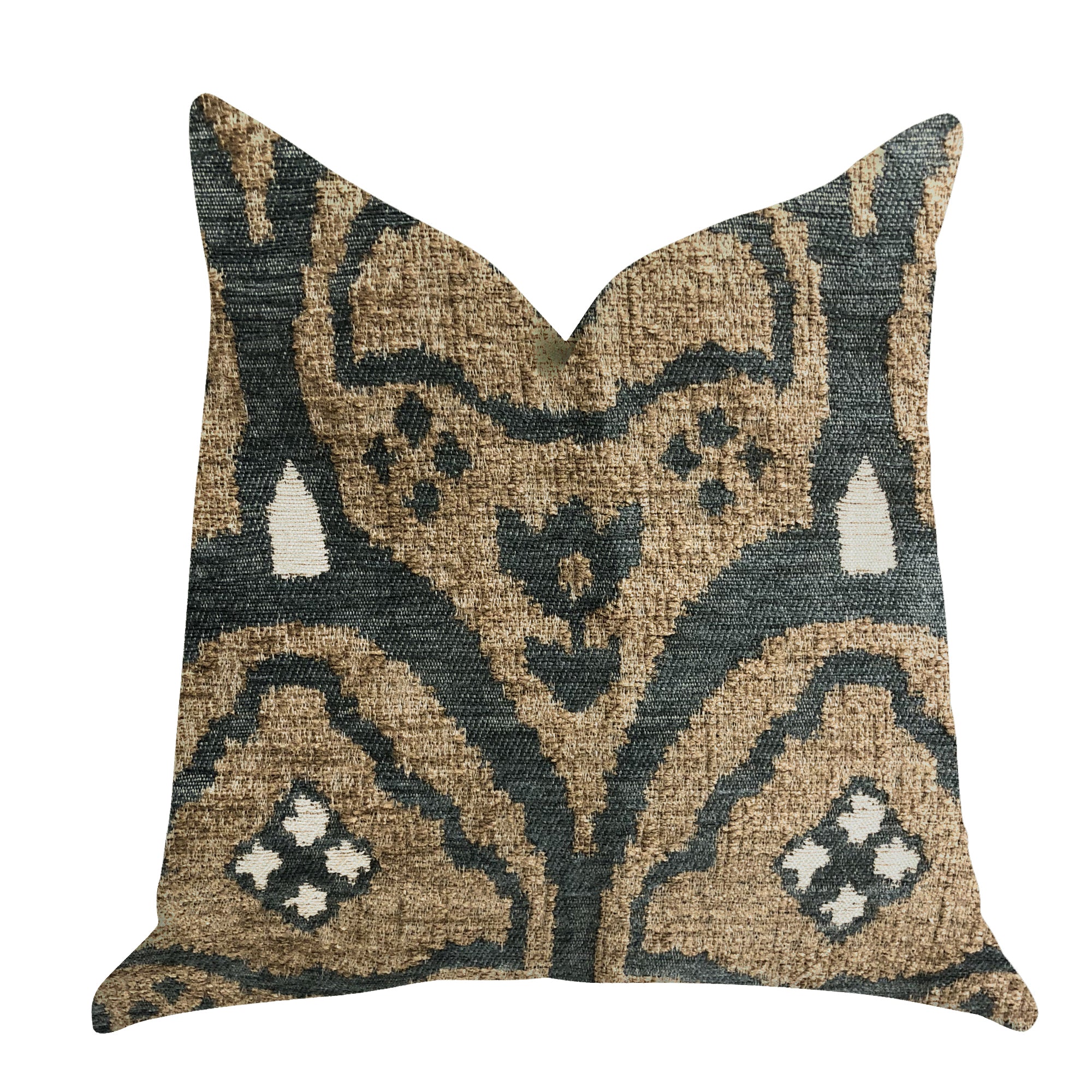 Tulip Zen Green Taupe Luxury Throw Pillow showcasing elegant design with double-sided fabric and invisible zipper.