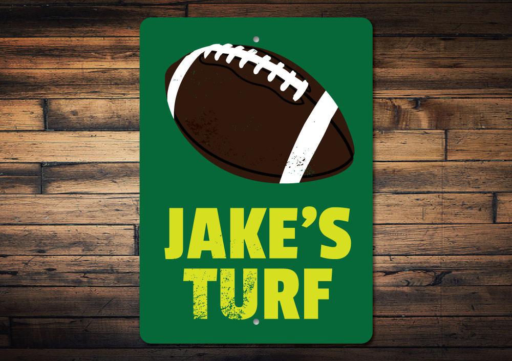 Customizable Turf Sign made of high-quality aluminum, featuring pre-drilled holes for easy mounting, perfect for home decor or gifts.