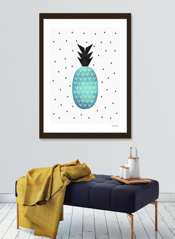 Turquoise Pineapple Frame made of solid wood with a contemporary angular design, featuring shatterproof acrylic and a smooth gesso finish.