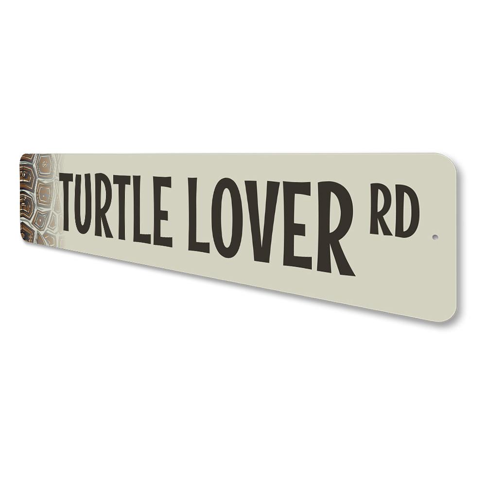 Turtle Lover Street Sign made of high-quality aluminum, featuring a charming turtle design, perfect for beach-themed decor.