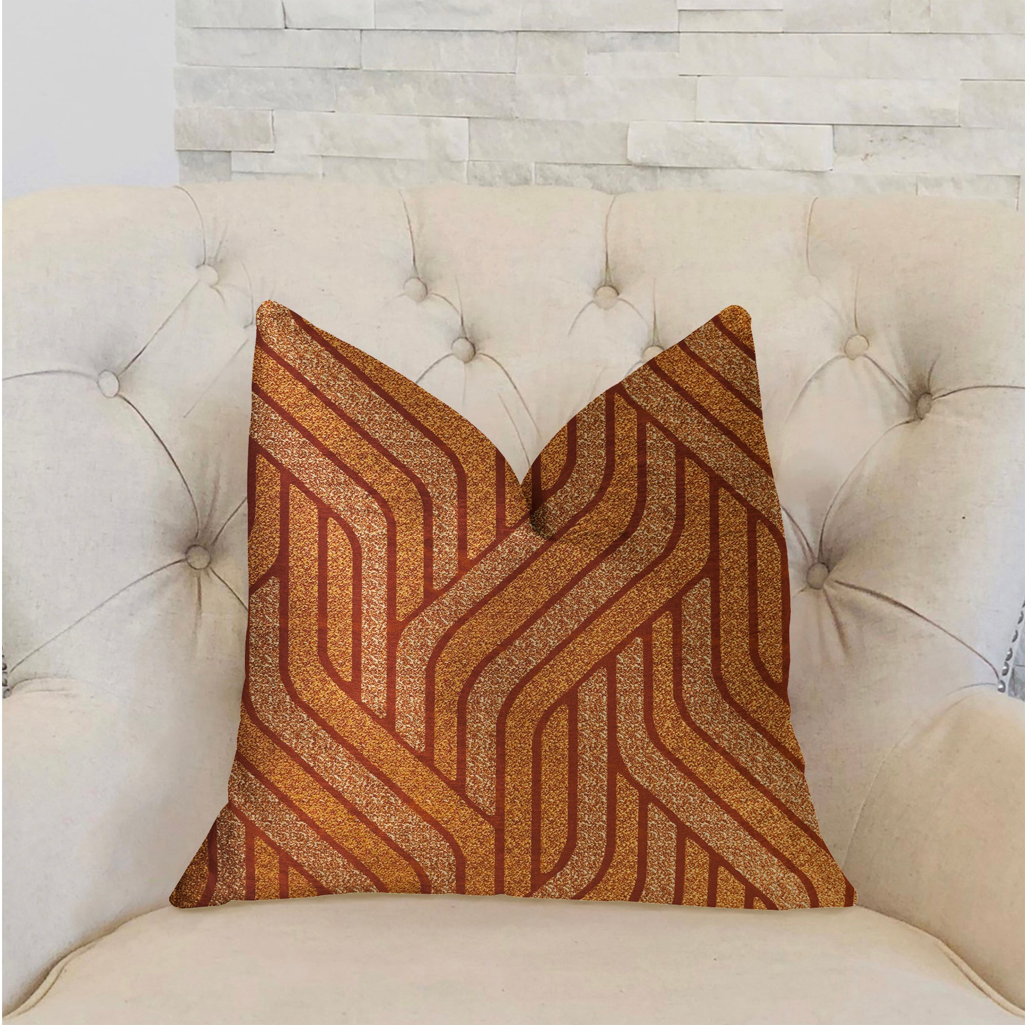 Twin Overpass Orange Luxury Throw Pillow featuring a vibrant orange geometric pattern, handmade in the USA with a soft polyester fabric.