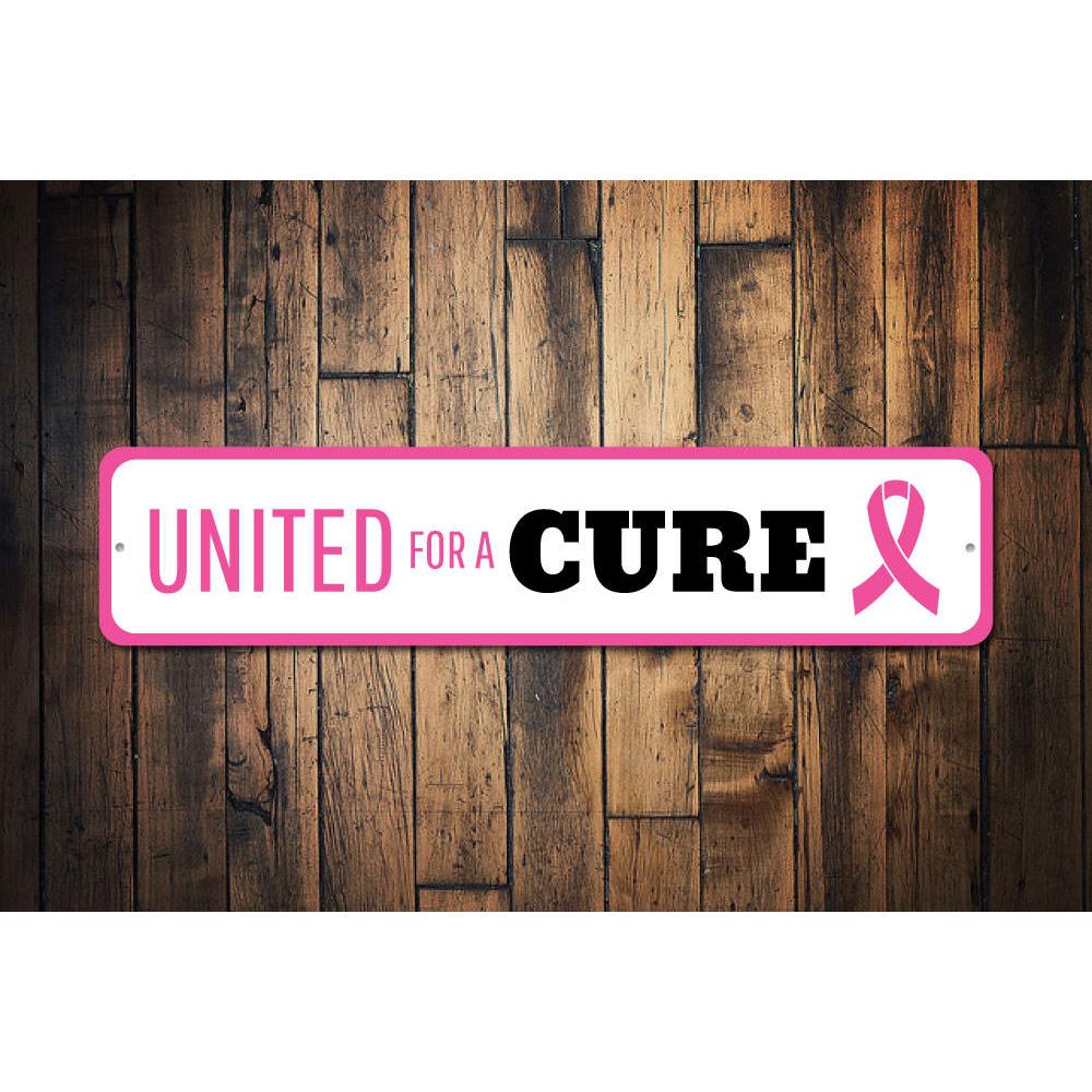 United For A Cure decorative aluminum sign, showcasing vibrant colors and customizable text, perfect for home decor.