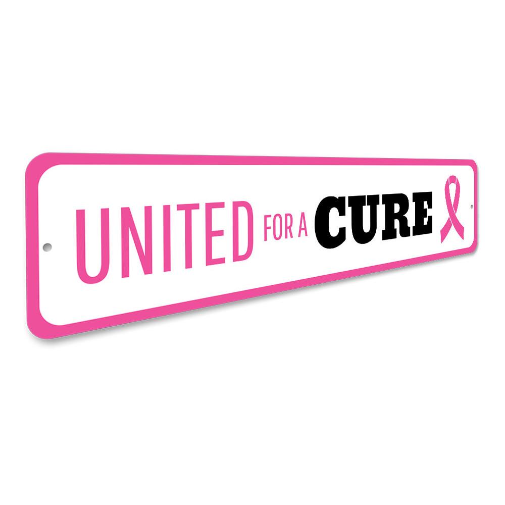 United For A Cure decorative aluminum sign, showcasing vibrant colors and customizable text, perfect for home decor.