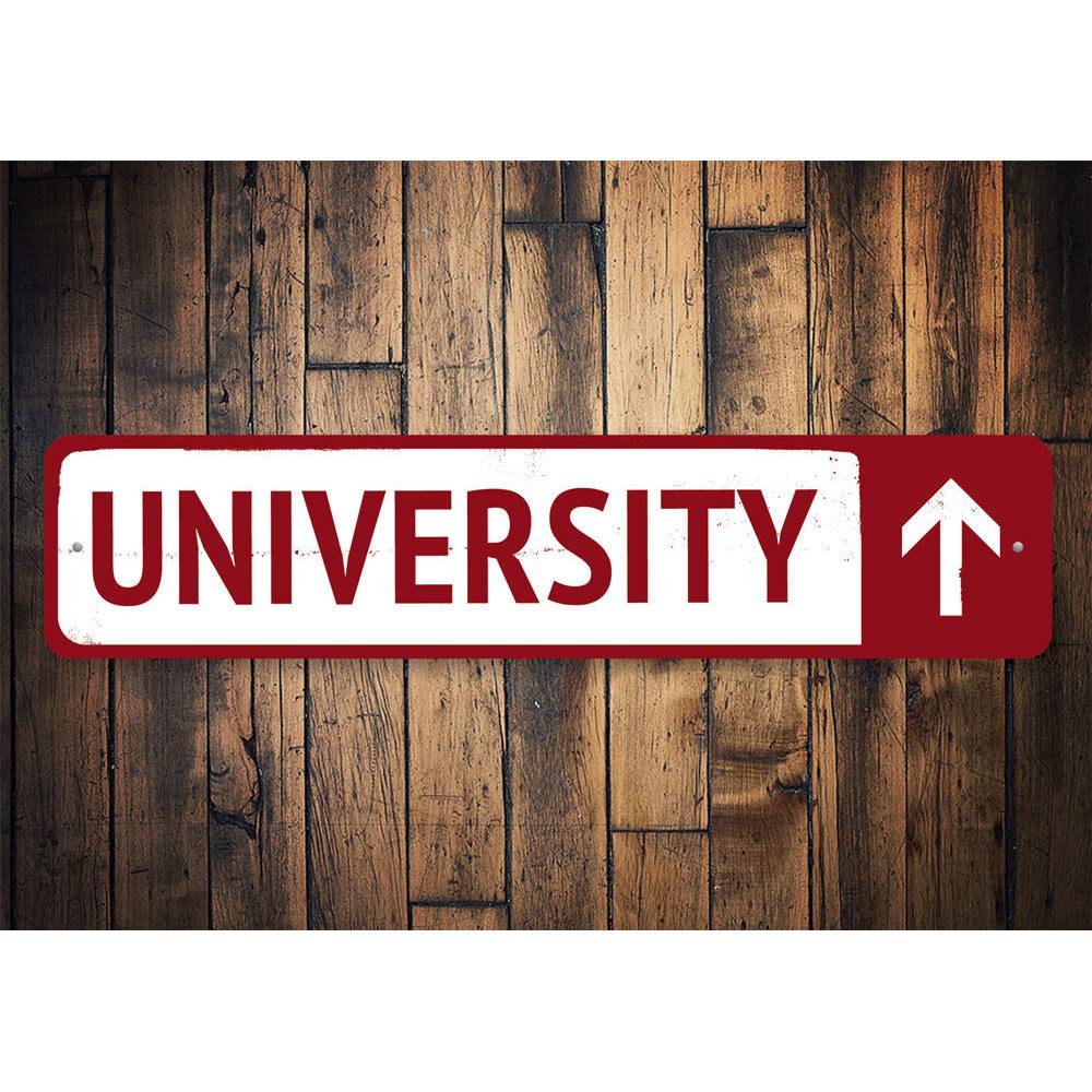 Customizable University Sign made of high-quality aluminum, featuring pre-drilled holes for easy mounting, perfect for home decor.