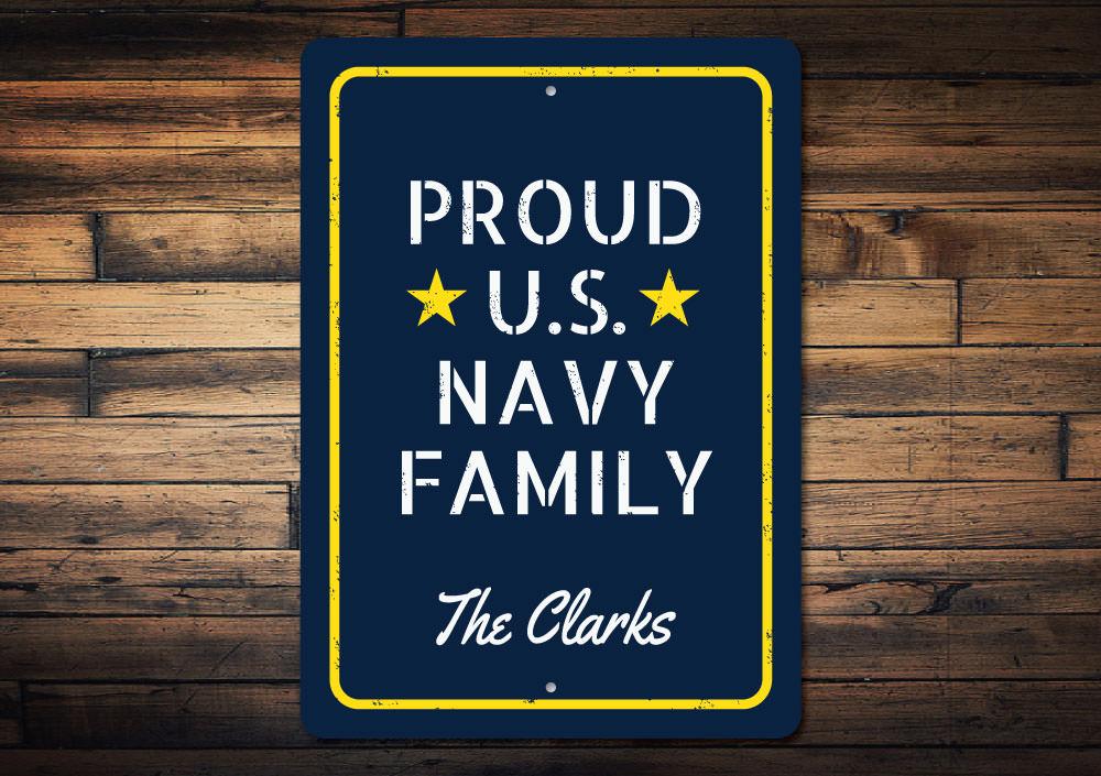 A decorative US Navy Sign made from high-quality aluminum, featuring customizable text and pre-drilled holes for easy mounting.