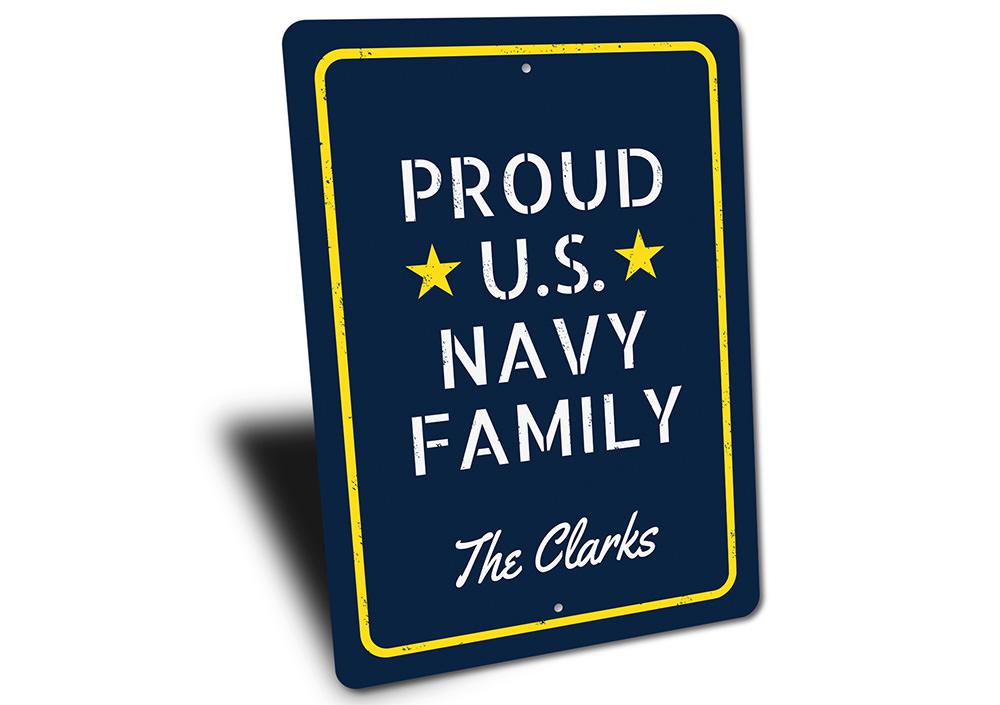 A decorative US Navy Sign made from high-quality aluminum, featuring customizable text and pre-drilled holes for easy mounting.