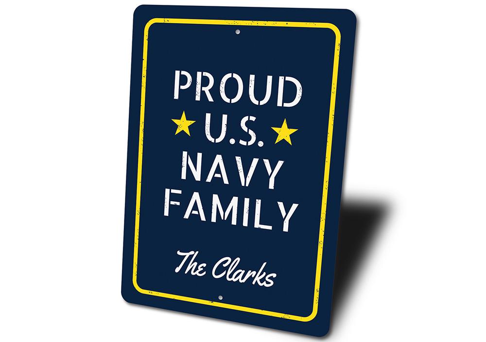 A decorative US Navy Sign made from high-quality aluminum, featuring customizable text and pre-drilled holes for easy mounting.