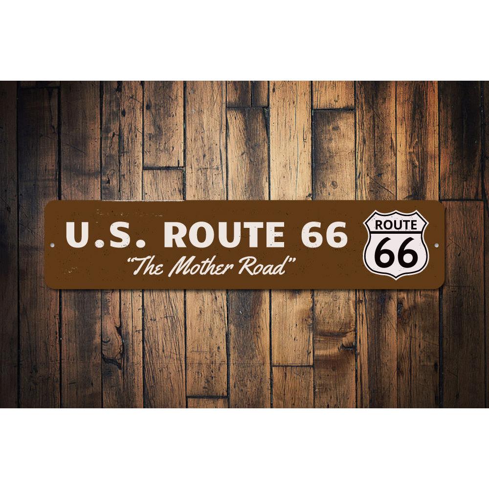 A decorative US Route 66 Sign made of high-quality aluminum, featuring vibrant colors and a classic design, perfect for wall decoration.