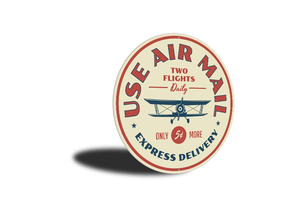 Use Air Mail Express Delivery Sign made of high-quality aluminum, featuring a decorative design suitable for home decor.