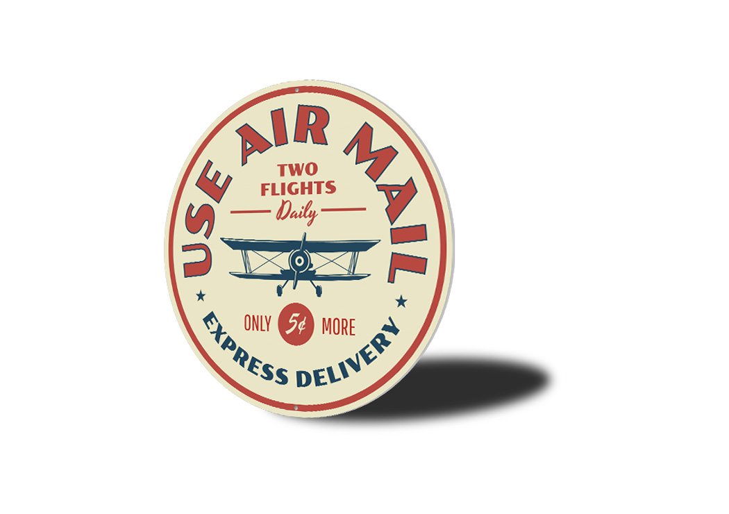 Use Air Mail Express Delivery Sign made of high-quality aluminum, featuring a decorative design suitable for home decor.