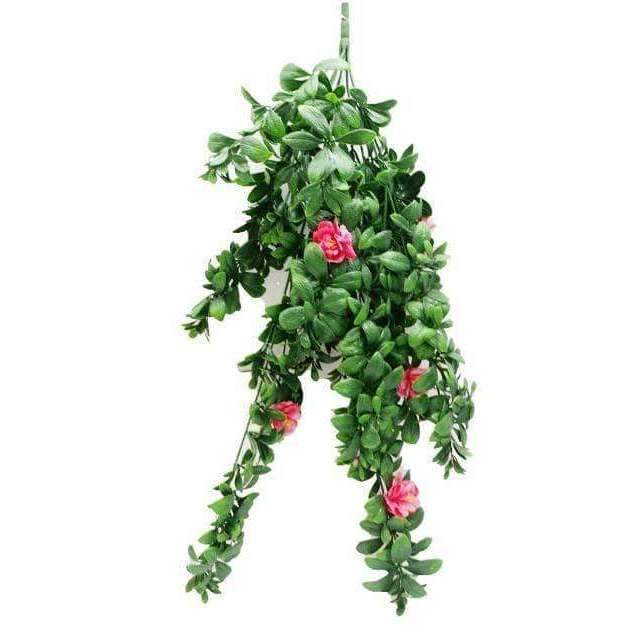 A vibrant 85cm UV resistant hanging pink rose stem, showcasing realistic petals and a long stem, perfect for decoration.