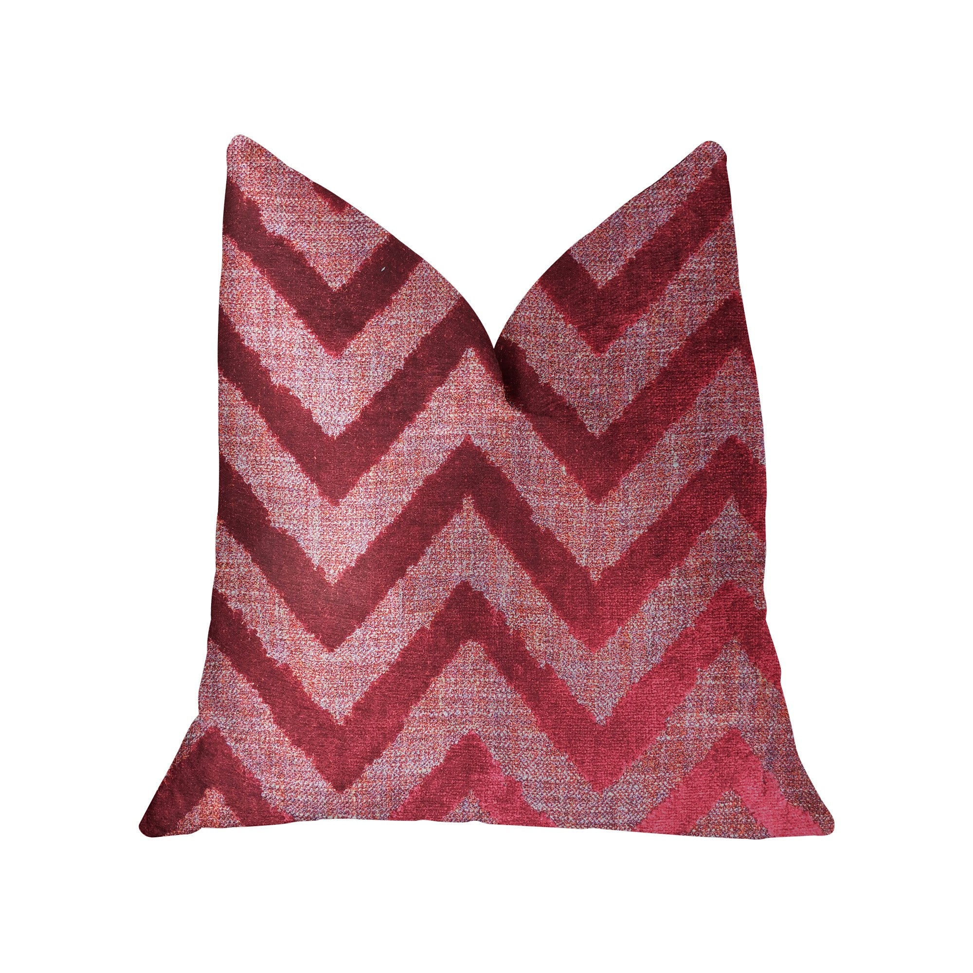 Valentina Red Luxury Throw Pillow featuring a chevron pattern, vibrant red color, and invisible zipper, handmade in the USA.