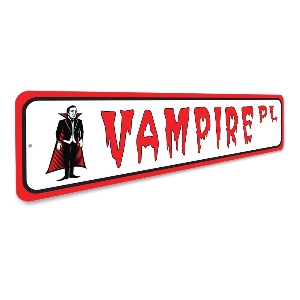 Vampire Street Sign made of high-quality aluminum, featuring a spooky design perfect for home decor.