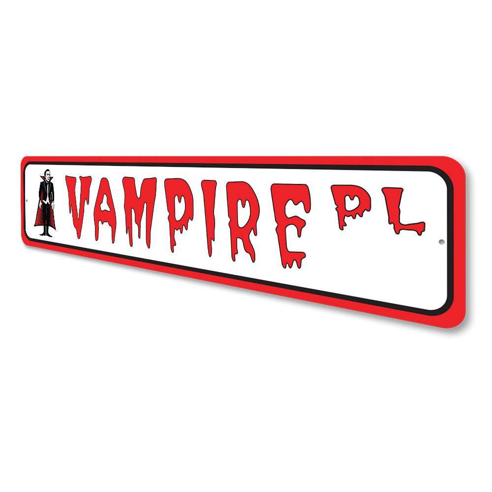 Vampire Street Sign made of high-quality aluminum, featuring a spooky design perfect for home decor.