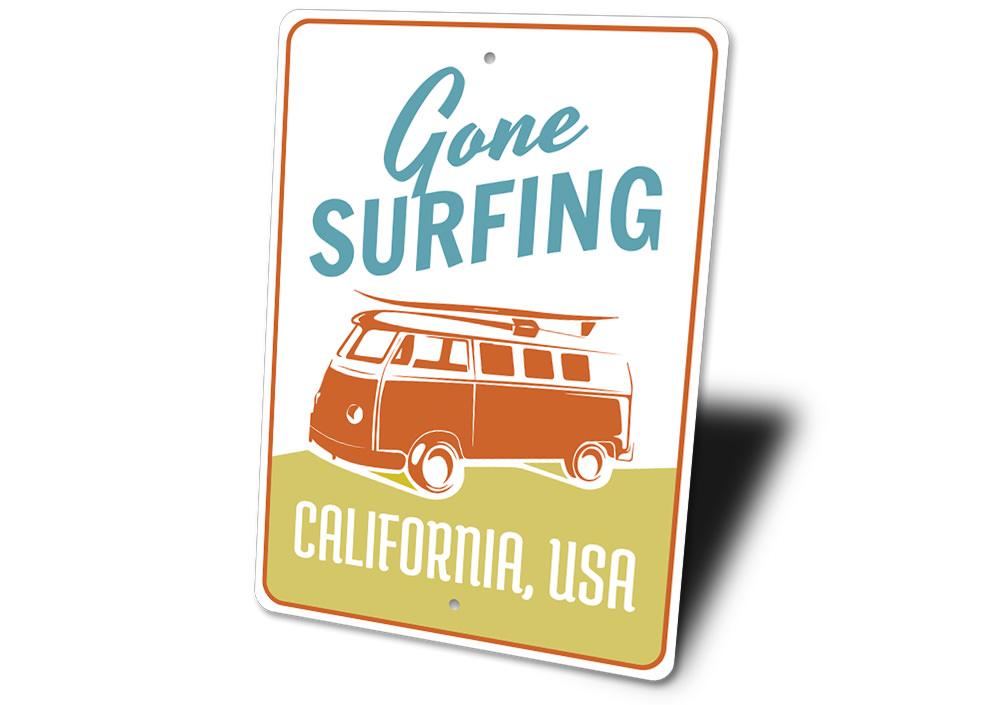 Customizable Van Sign made of aluminum, featuring beach-themed designs, perfect for coastal decor.