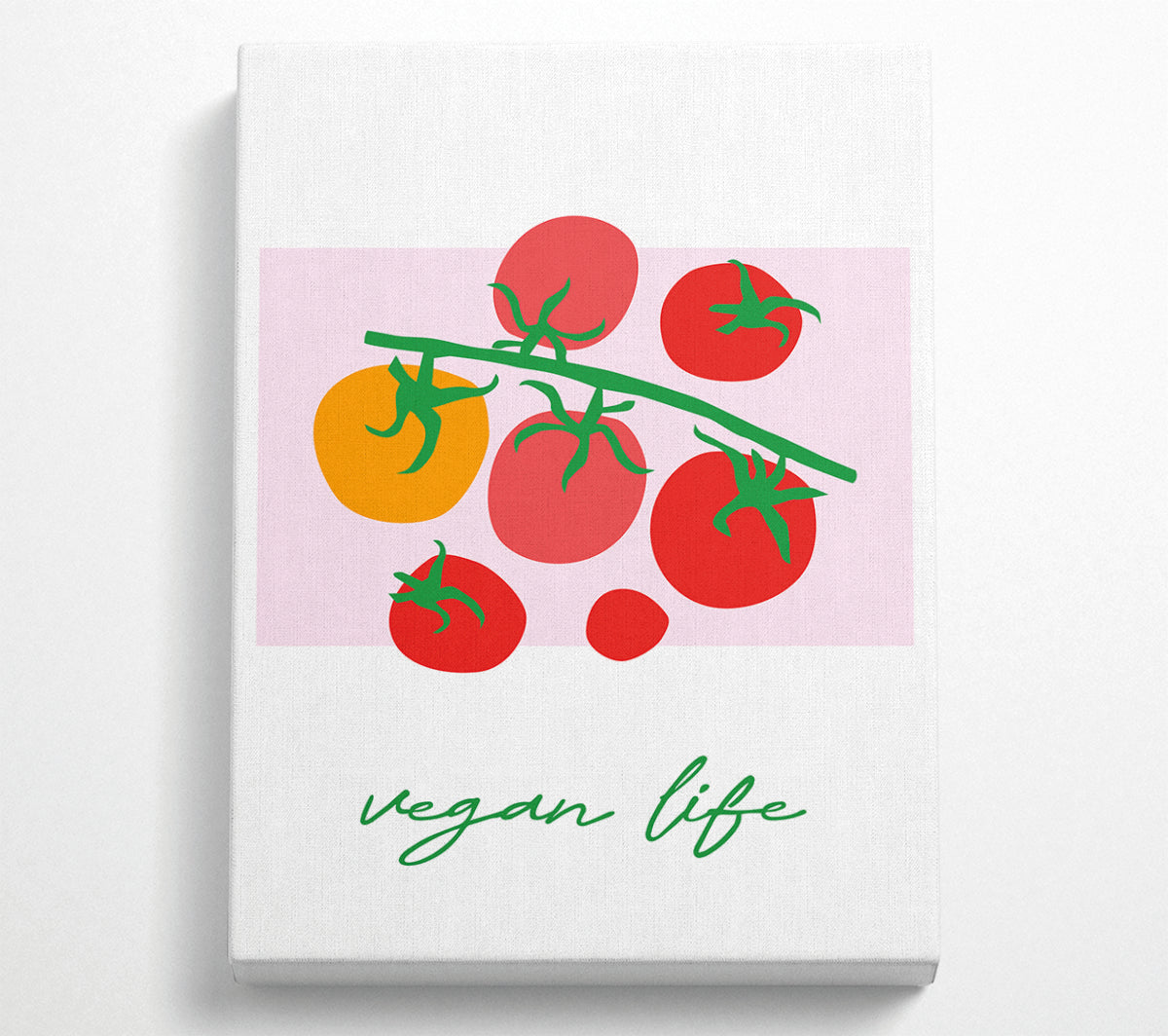 Vegan Life canvas art printed on coated polyester, mounted on a 44mm box frame, ready to hang.