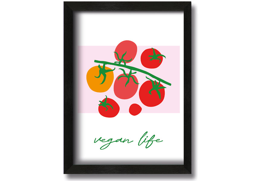 Vegan Life framed print showcasing vibrant colors and stylish design, ready to hang.