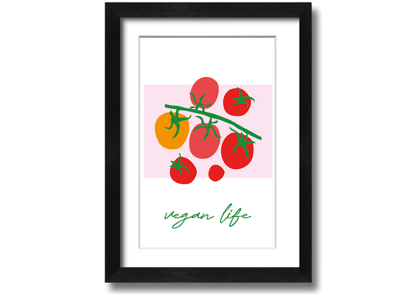 Vegan Life framed print showcasing vibrant colors and stylish design, ready to hang.