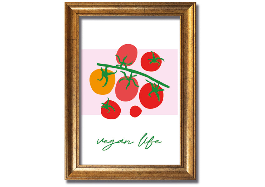 Vegan Life framed print showcasing vibrant colors and stylish design, ready to hang.