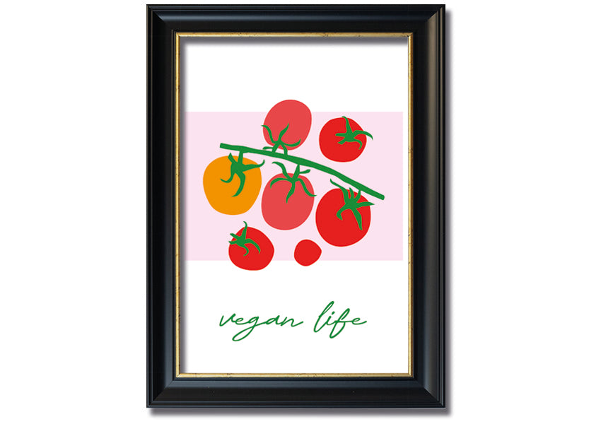 Vegan Life framed print showcasing vibrant colors and stylish design, ready to hang.