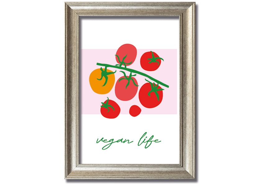 Vegan Life framed print showcasing vibrant colors and stylish design, ready to hang.