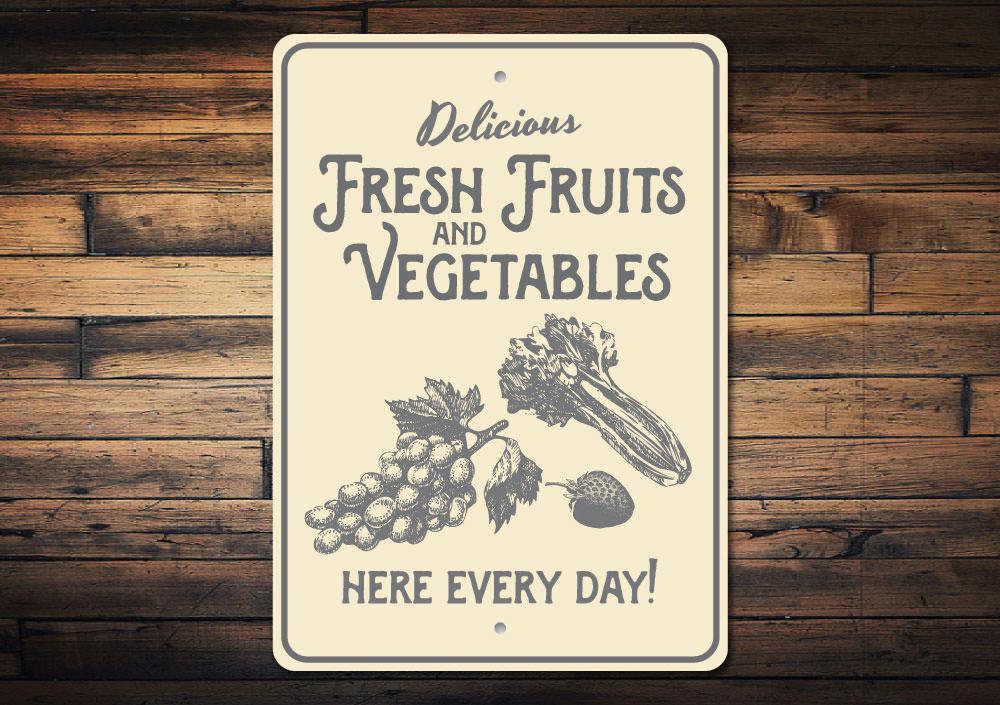 A decorative Vegetables Sign made of high-quality aluminum, featuring vibrant vegetable graphics, perfect for kitchen or garden decor.